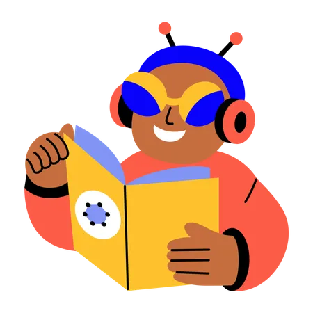 Boy reading book from ai reader  Illustration