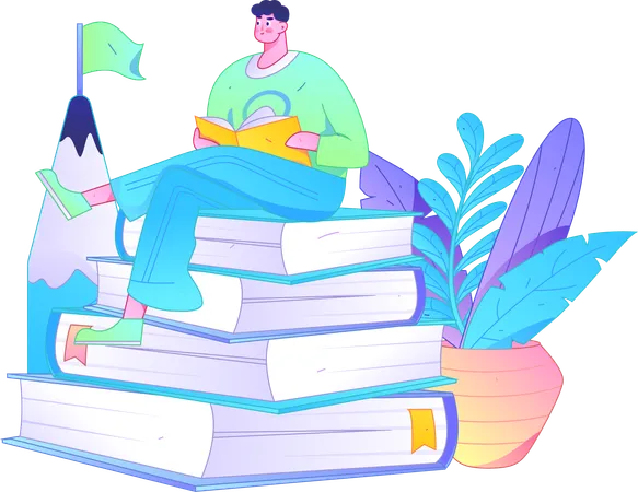 Boy reading book  Illustration