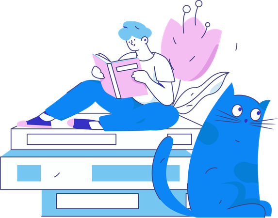 Boy Reading Book  Illustration