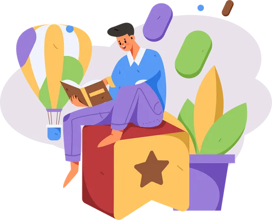 Boy Reading Book  Illustration