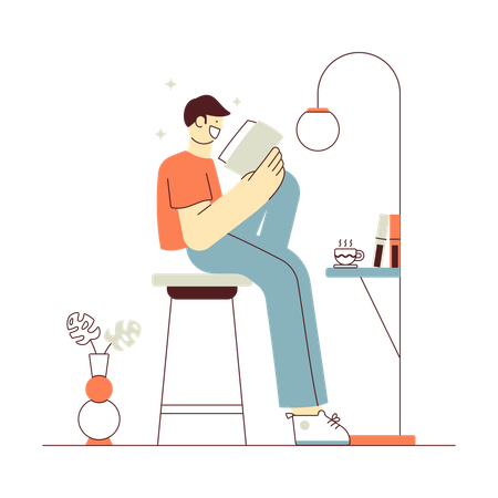 Boy Reading Book  Illustration