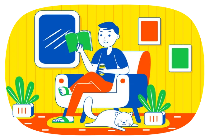 Boy reading book in free time Illustration