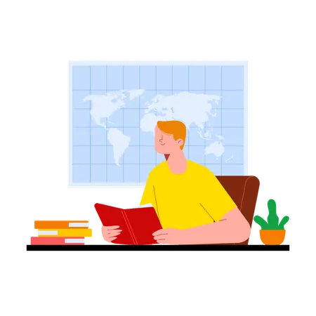 Boy reading book in free time  Illustration