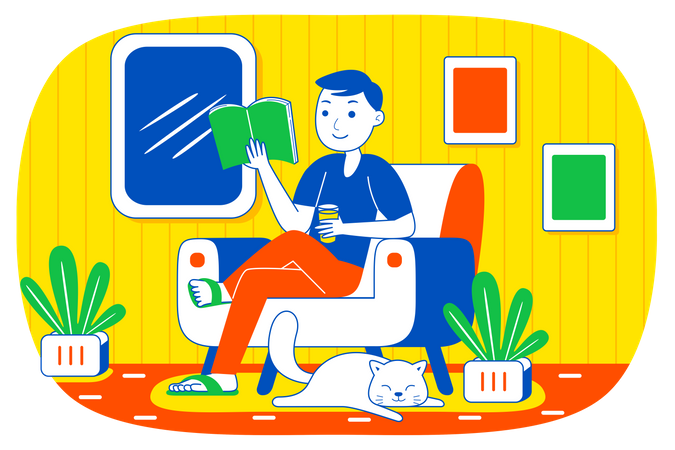 Boy reading book in free time  Illustration