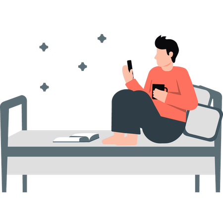 Boy reading book on his bed  일러스트레이션