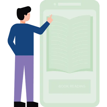 Boy reading book on mobile Illustration