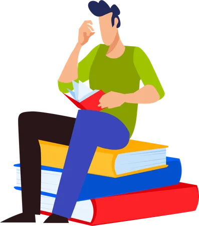 Boy reading book while preparing for exam  Illustration