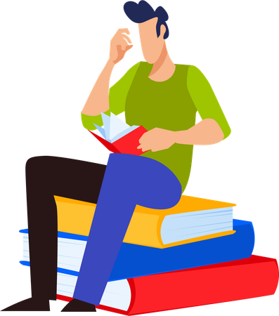 Boy reading book while preparing for exam  Illustration