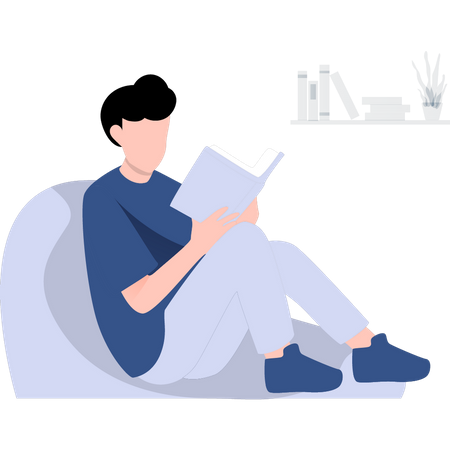 Boy reading book while sitting on beanbag  Illustration