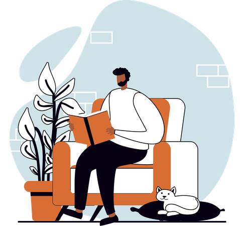 Boy reading book while sitting on sofa  Illustration