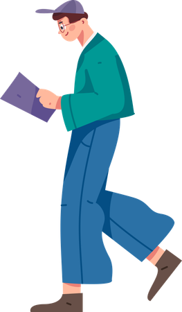 Boy reading book while walking  Illustration