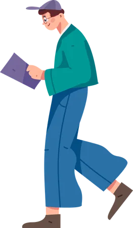 Boy reading book while walking  Illustration