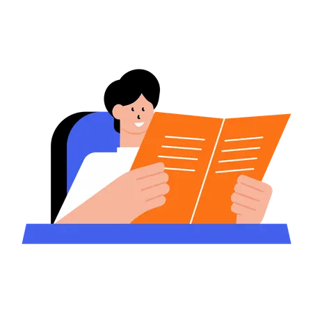 Boy reading business file  Illustration
