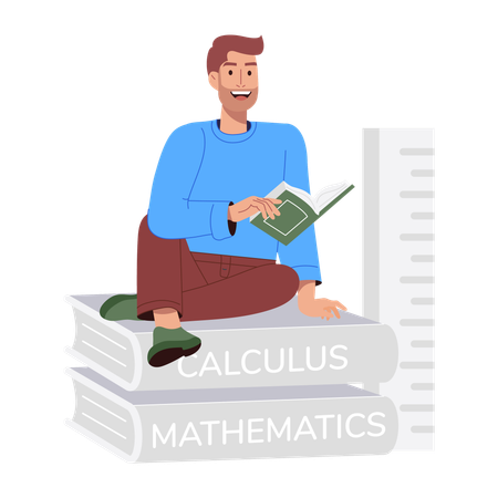 Boy reading calculus book  Illustration