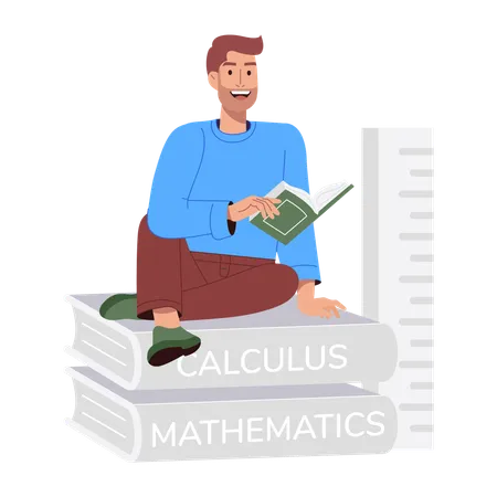 Boy reading calculus book  Illustration