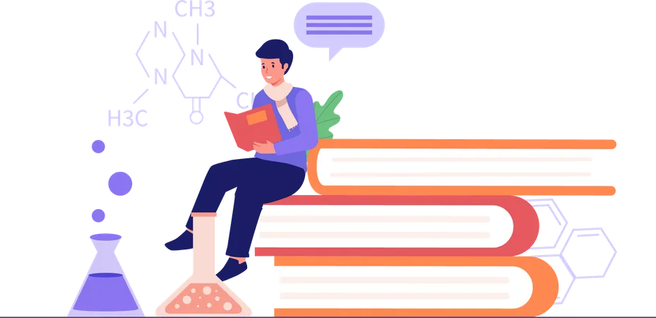 Boy Reading Chemistry Formulas  Illustration