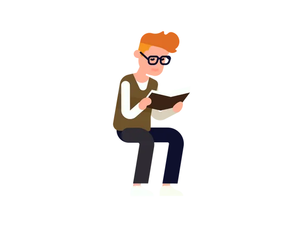 Boy reading comic book Illustration