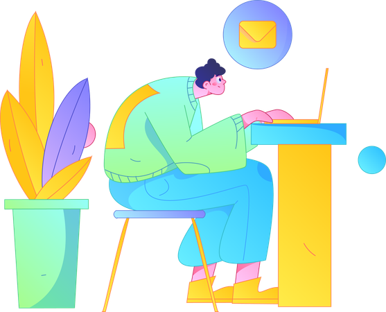 Boy reading email messages  Illustration