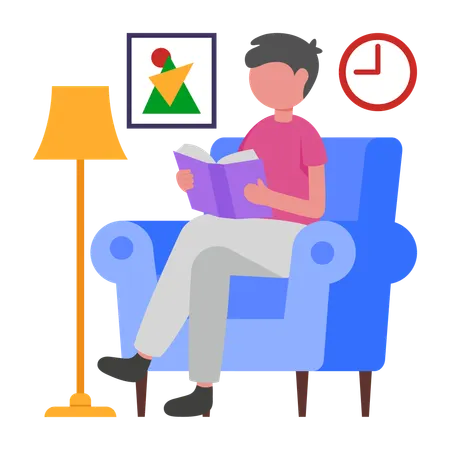 インスピレーションを求めて読書をする少年  イラスト