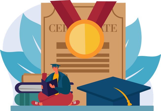 Boy reading graduation certificate  Illustration