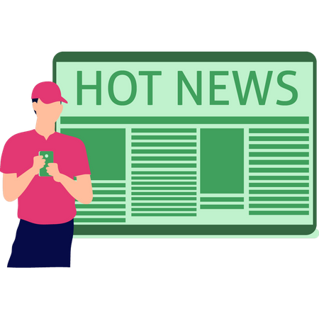 Boy reading hot news  Illustration