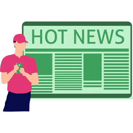 Boy reading hot news  Illustration