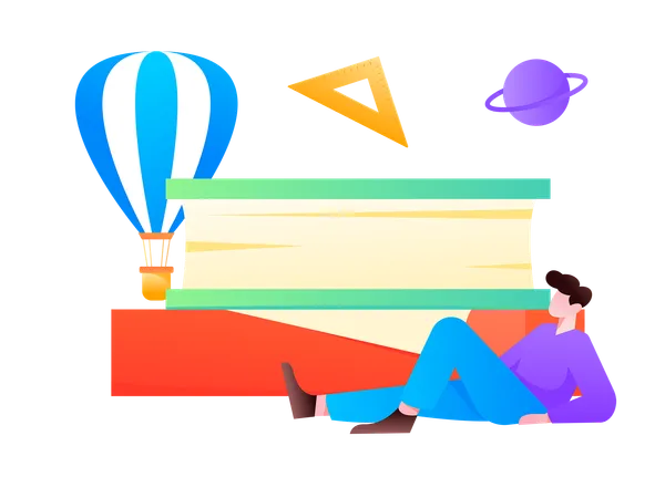 Boy Reading Literature  Illustration