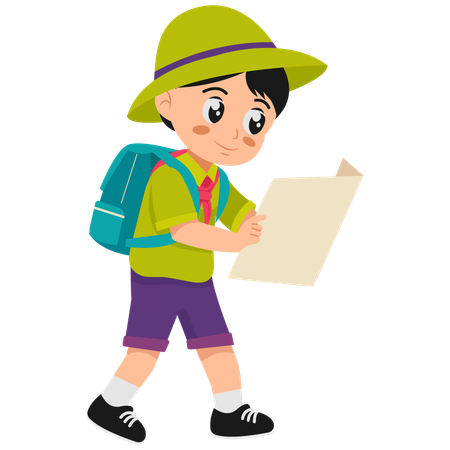 Boy Reading Map  Illustration