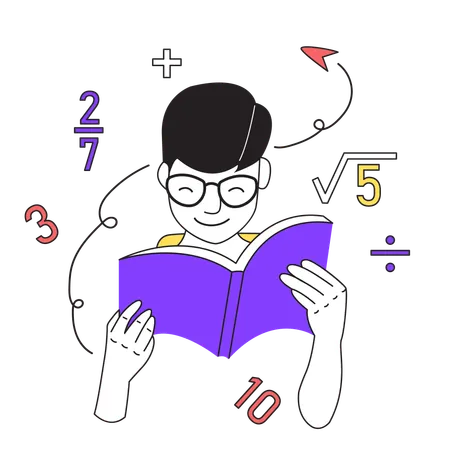 数学の本を読んでいる少年  イラスト