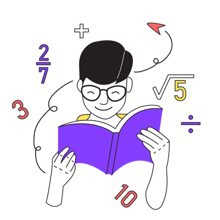 Boy Reading Math Book  Illustration