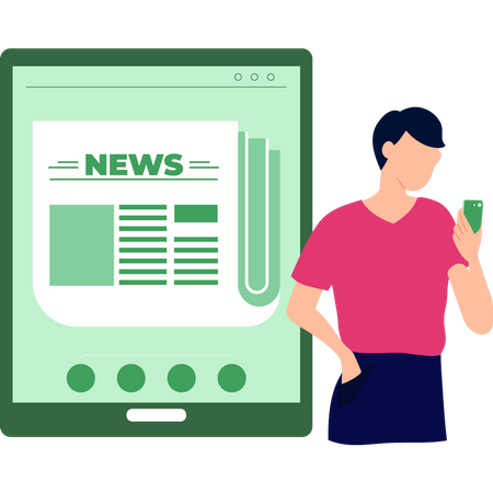 Boy reading news online  Illustration