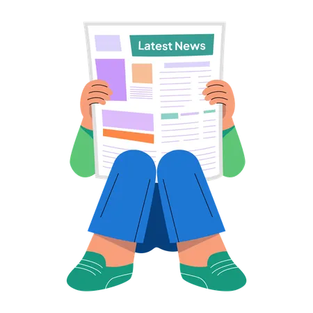 Boy reading newspaper  Illustration