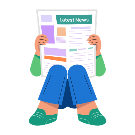 Boy reading newspaper  Illustration