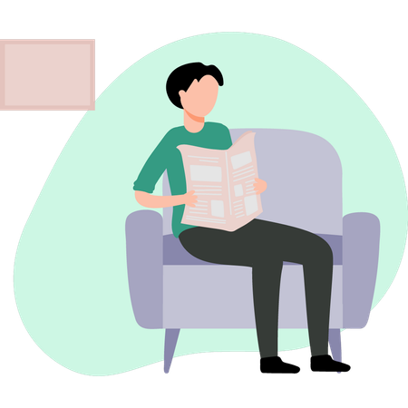 Boy reading newspaper  イラスト