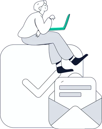 Boy reading social media responses  Illustration