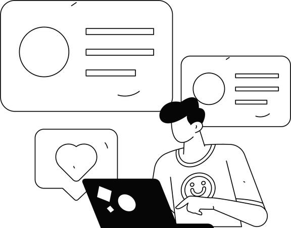 Boy  reading social media responses  Illustration