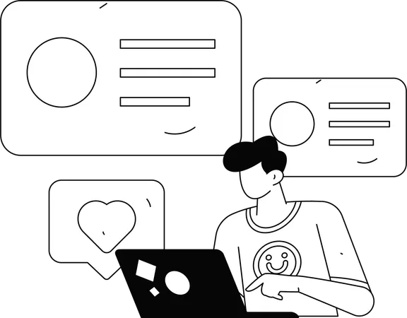 Boy  reading social media responses  Illustration