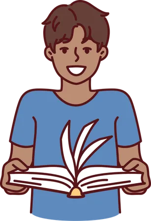 Boy reads an open book  Illustration