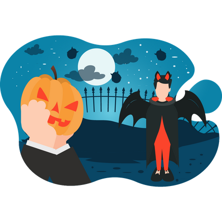 Boy ready for Halloween night party Illustration