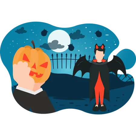 Boy ready for Halloween night party  Illustration