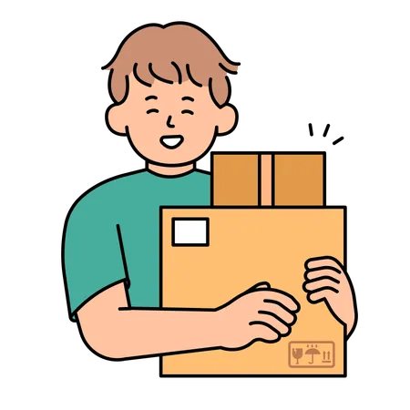 Boy received delivery package  Illustration