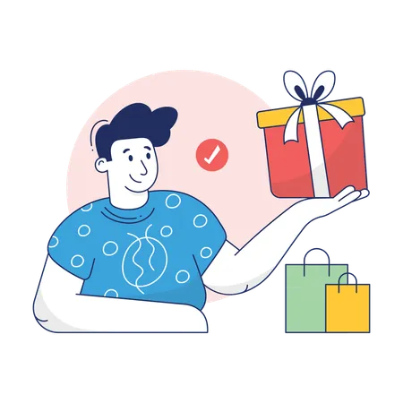 Boy receives Shopping Gift  イラスト