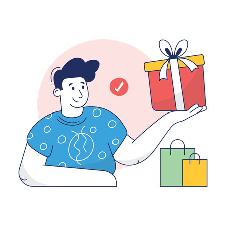 Boy receives Shopping Gift  Illustration