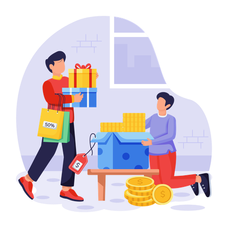 Boy receives shopping parcels  Illustration