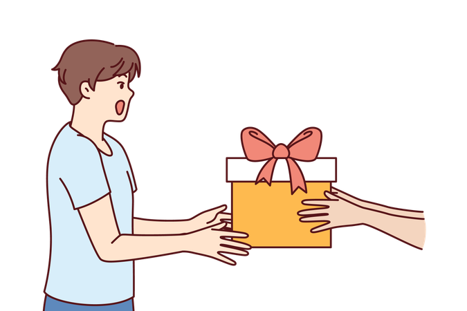 Boy receives surprise gift  Illustration