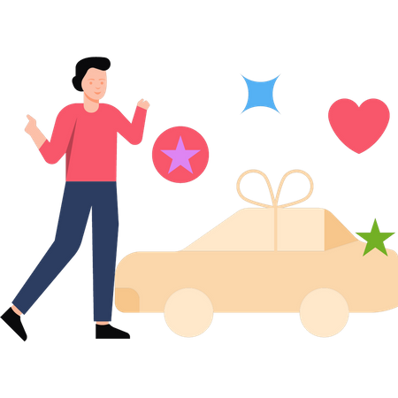 Boy receiving car as gift Illustration