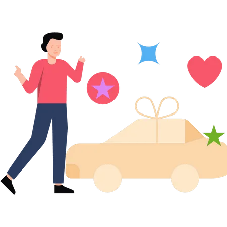 Boy receiving car as gift Illustration