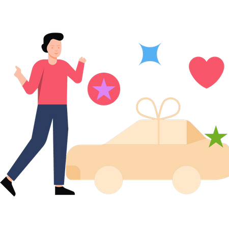 Boy receiving car as gift  Illustration