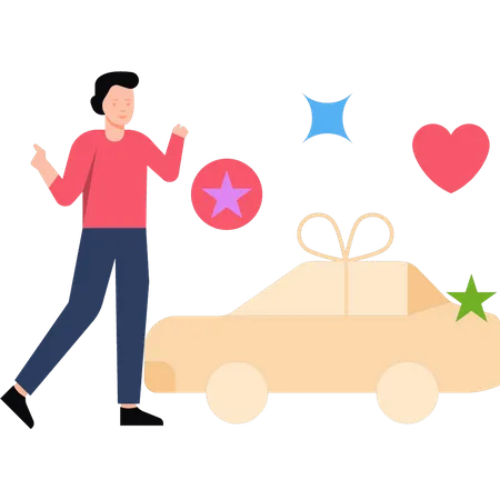 Boy receiving car as gift  Illustration