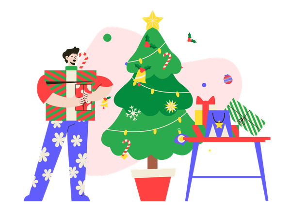Boy receiving christmas Gifts  イラスト